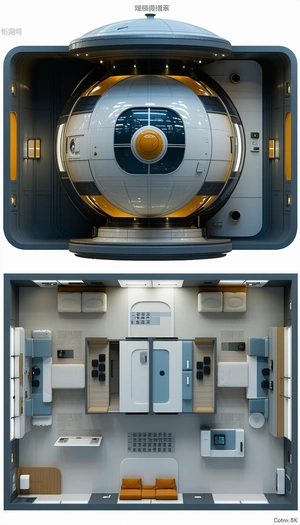 A Futuristic Space Station With A Large, Round, White Dome In The Center