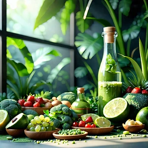 Lifestyle Abstract Design: Wellness Scene With Healthy Food With Table Filled