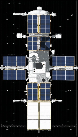 The Image Is A Black And White Drawing Of A Space Station