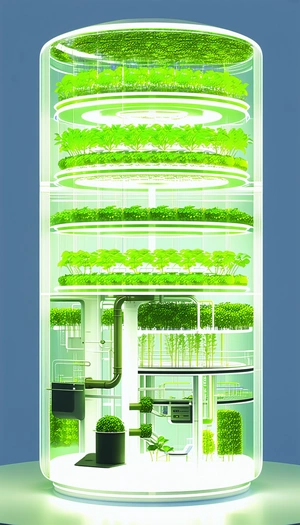 In The Image, There Is A Large, Multi-level Greenhouse Filled With Various Plants