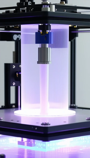 A White And Purple Lighted Object, Possibly A Machine Or A Light Fixture, With A Blue Top