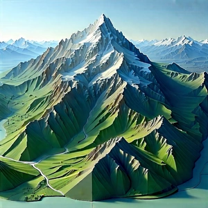 Nature Isometric Design: Aerial View Of (mountain:1.27) Range With Model Mountain