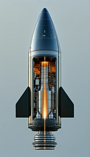 A Rocket Is Shown In A Close-up View, With Its Engine And Fuel System Visible