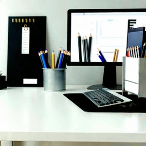 Business Cinema 4D: Workplace with modern office supplies on desk