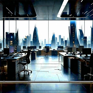 Futuristic Tech Startup Office With Large Office