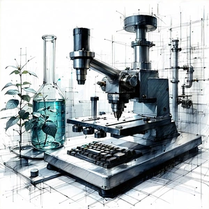 Tech Charcoal Drawing: Agricultural Technology In (modern:1.38) Laboratory With Large, Intricate