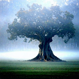 Nature Long Exposure Photography: Ancient (tree:1.36) In Misty Environment With Large Tree