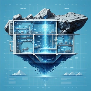The Image Is A Blue And White Drawing Of A Futuristic Building