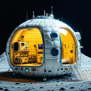 A Large White Spacecraft With A Dome-shaped Structure, Resembling A Space Station