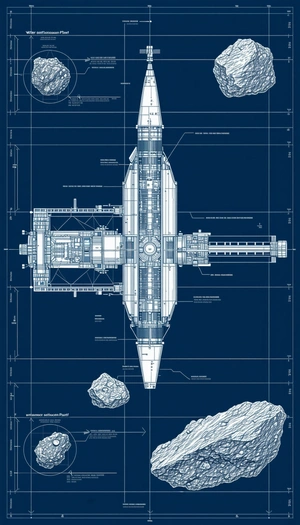 A Blueprint Of A Space Ship Is Displayed, Showing The Various Parts Of The Ship