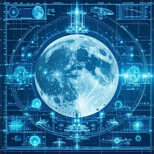 A Blue And White Drawing Of A Moon Is Displayed In The Center Of The Image