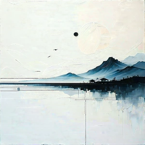 Abstract Acrylic Painting: Minimalist composition with single line