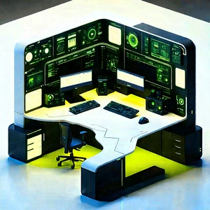 Futuristic (digital:1.14) Workspace With Futuristic Computer