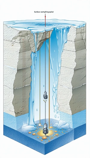 A Futuristic Scene Of A Submarine Traveling Through A Frozen Waterfall