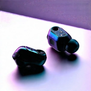 Wireless Earbuds With User Interface With Black Earphones