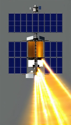 A Space Shuttle With A Solar Panel On Its Side, Flying Through The Sky