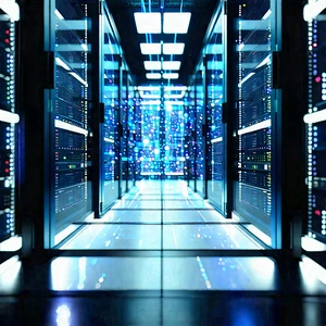 Server Rack With Holographic Projection With Image, There