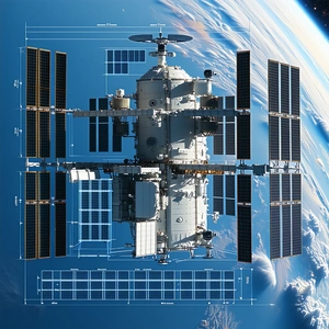 A Space Shuttle Is Shown In A Blue And White Image, With A Large Earth In The Background