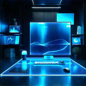 (futuristic:1.46) Tech Startup Office With Futuristic Computer