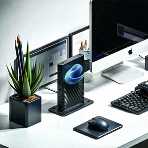 Business Isometric Design: Workplace with (digital:1.43) devices on desk