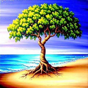 Nature Acrylic Painting: (ancient:1.17) (tree:1.36) In Coastal Environment With Large Tree