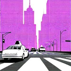 Urban Ink Drawing: City Taxi In Busy Intersection With White Taxi