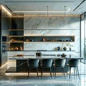Lifestyle Long Exposure Photography: (modern:1.42) Kitchen With Minimalist Decor With Large, Modern
