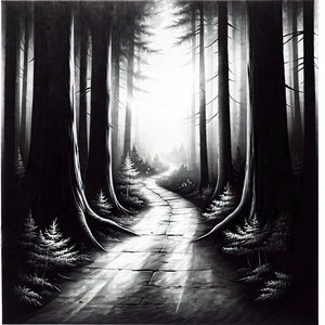 Nature Charcoal Drawing: Path Through Redwood (forest:1.21) With Black White
