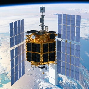 A Spacecraft With A Large Satellite Dish On Top Of It