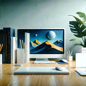 Entertainment Technology In Tech Office With Wooden Desk