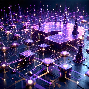 Blockchain Network Visualization With Purple Black