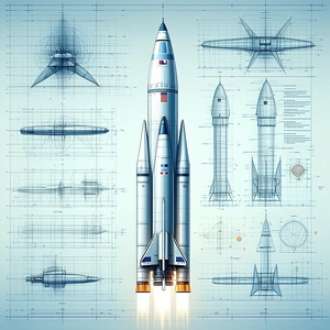 A Space Shuttle Is Shown In A Blue And White Drawing