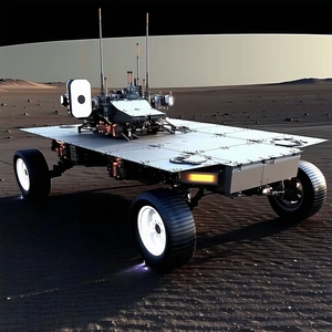 A Large, White, Four-wheeled Vehicle With A Flat Top, Parked On A Dirt Surface