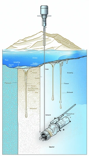 A Submarine In The Ocean, With A Large Iceberg In The Background