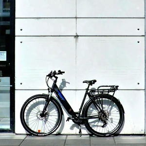 Urban Minimalist Design: (city:1.47) Bicycle Sharing In Arts District With Black Bicycle