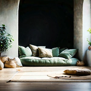 Lifestyle Drone Photography: Reading nook with comfortable textiles