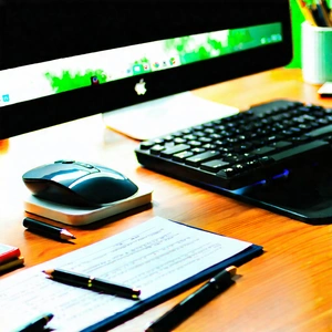 Business Hdr Photography: Workplace with productivity tools on desk