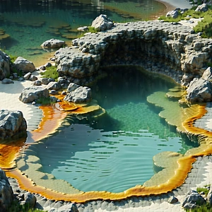Nature Unreal Engine: Hot Spring Surrounded By Rocky Shores With Image, There