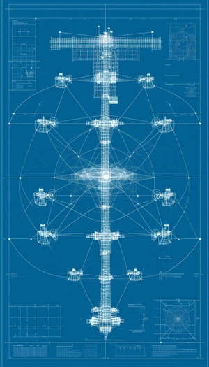 A Blue Drawing Of A Large Structure Is Displayed