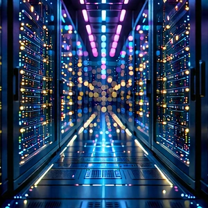 Server Rack With Digital Particles With Image, There