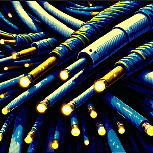 Tech Linocut Print: Close-up Of Fiber Optic Cables With Colorful Detailed