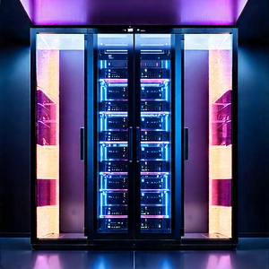 Server Rack With Neon Accents With Large, Multi-layered
