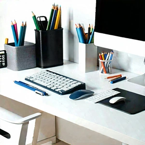 Business Product Photography: Workplace with modern office supplies on desk