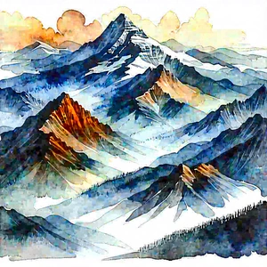 Nature Watercolor Painting: Aerial View Of Mountain Range With Watercolor Painting