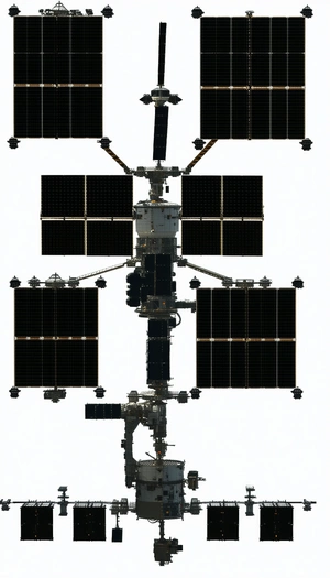 In The Image, There Is A Large Spacecraft With A Complex Network Of Solar Panels On Its Exterior