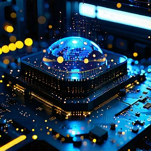 Quantum Computer With Laser Scanning With Blue Yellow