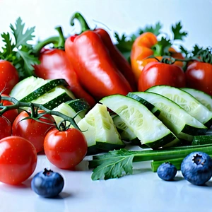 Lifestyle Tilt-shift Photography: Healthy Meal Prepared With Seasonal Produce With Table Filled