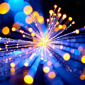 Close-up Of Fiber Optic Cables With Brightly Blue