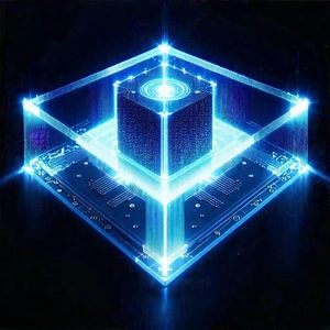Tech Etching: Quantum Computer With Holographic Projection With Blue White