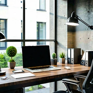 Business Architectural Photography: Workplace With Digital Devices On Desk With Well-organized Office